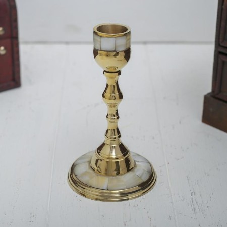 Summary with mother -of -pearl "imagination" per 1 candle, brass 7.5x7.5x13.5 cm-1