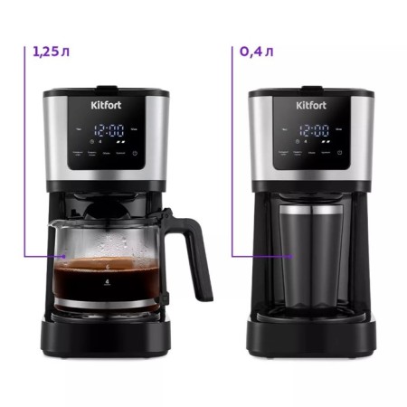 Coffee machine KitFort KT-7217, capsule, 900 watts, 1.25 l, black-silver-4