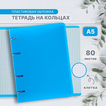 Notebook on rings A5 80 sheets in Calligrata cage is blue, plastic cover, offset unit