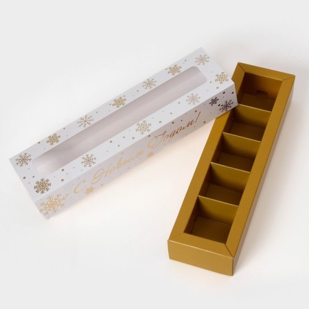 Box under 5 sweets ’golden snowflakes’, with a shell with a window, 21 x 5 x 3.3 cm-4