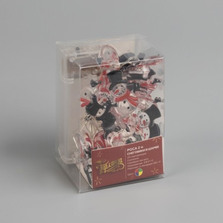 Garland “thread” 2 m Rosa with nozzles “Snowman in a scarf”, IP20, silver thread, 20 LED, glow of multi, 2 modes, AAX2-4