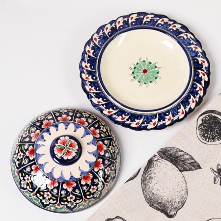 The pancake of the Rishtan ceramics "Patterns", 24 cm, blue-3