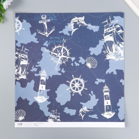 Scrapbooking paper bilateral "sea calls" density 180 g 30.5x32 cm-3