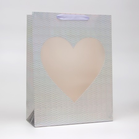 Package Hologography with the window "Heart", "Silver", l 40 × 30 × 13 cm set 1 pc.