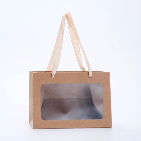 Gift package with a wide bottom and window 20 × 14 × 13.2 cm, craft-2