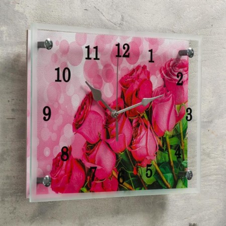 Carty clock is wall, series: flowers, "pink roses", 25x35 cm-1