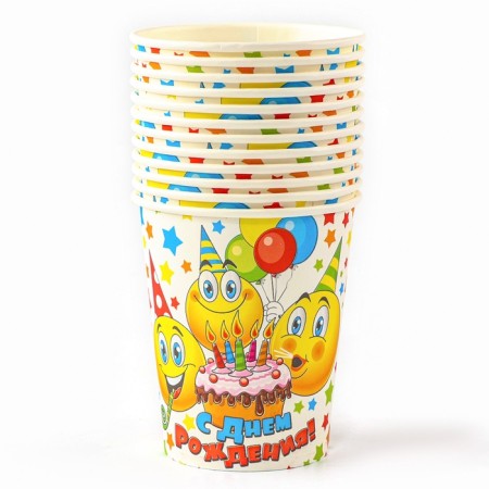 A set of paper utensils "Smiles", 12 glasses, 12 plates-2