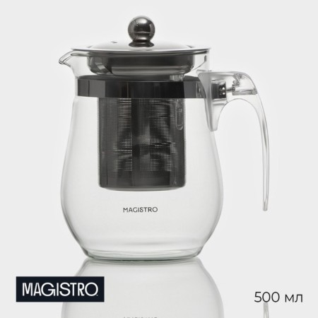 Glass teapot Magistro "Sheidi", 500 ml, with metal sieve, plastic flask