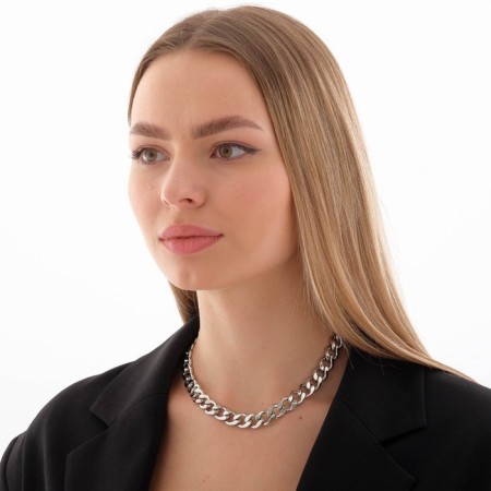 The necklace "Golden chain" is flat, the color is silver, 45 cm-2