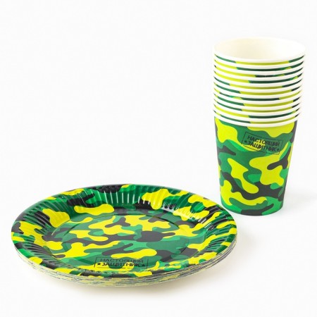 A set of paper utensils "Military", 12 glasses, 12 plates-1