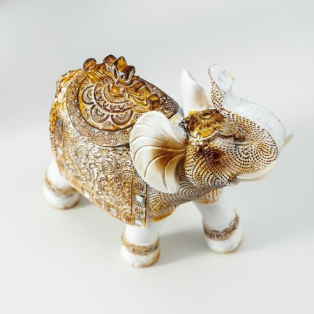 Souvenir Polystone Casket "White Elephant with a blanket from the Arab carpet" 17.5x17.5x6.3 cm-5