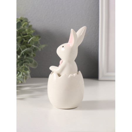 Souvenir Ceramics "White Rabbit with a bow in the shell" 5x7.5x13.5 cm-2