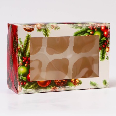 New Year. Box for 6 cupcakes with the Window "New Year with cones", 25 x 17 x 10 cm, packaging-2