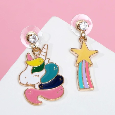 Emall Earrings "Unicorn" and a star, colored in gold