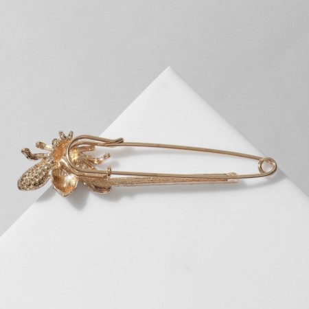 Bulavka "Bee" with rhinestones, 5.5 cm, black and white color in gold-4