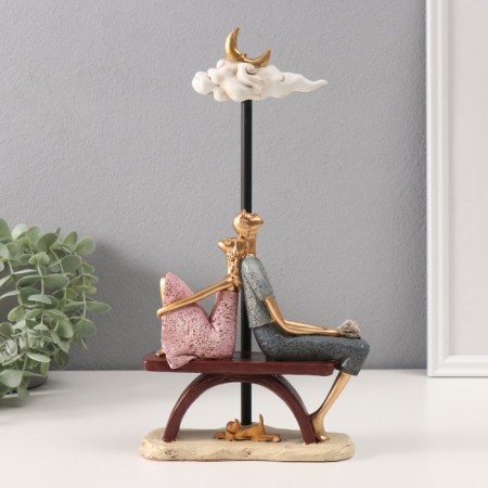 Polystone souvenir "A couple with a dog under a cloud with a month" pink-blue 7x16x31 cm