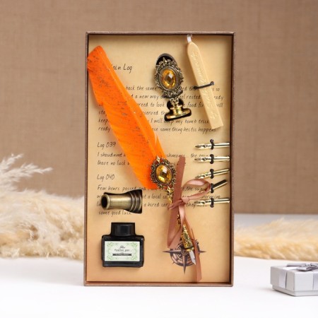 Gift set 5V1 "Relief": feathers of orange, ink, print, wax-1