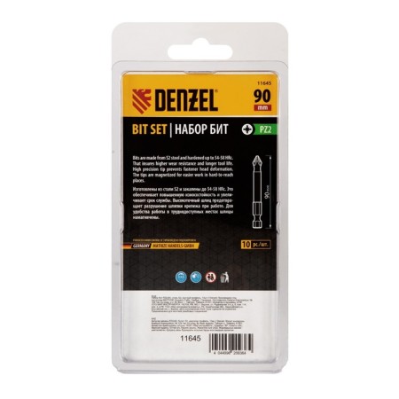 Denzel 11645 bit set, round profile, PZ2 x 90 mm, steel S2, 10 pcs.-1