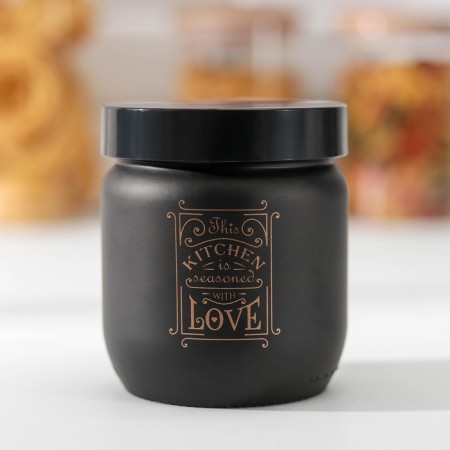 Glass Bank for bulk products "Love in the kitchen", 425 ml, black color