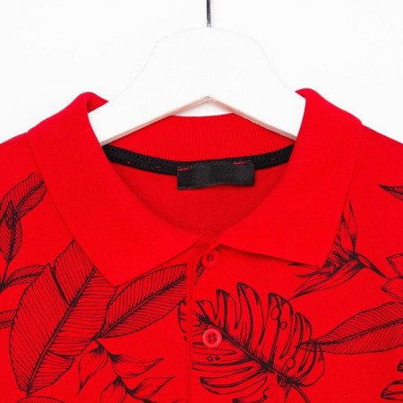 Polo T -shirt for a boy, color red/print mix, height 140 cm-5