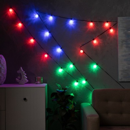 Smart garland “thread” 6 m with nozzles “kaleidoscope”, ip20, dark thread, 20 LED, glow RGB, USB-3