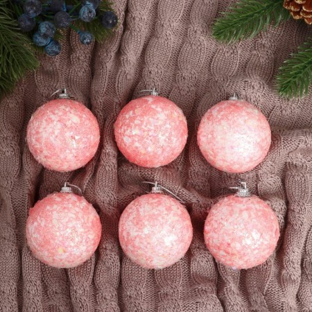 Set of balls plastic D-6 cm, 6 pcs "Shining flakes" pink-2