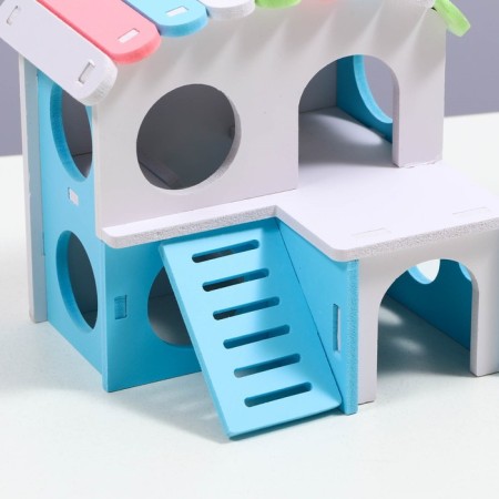 Double house for rodents with a ladder, 15.5 cm, blue-3