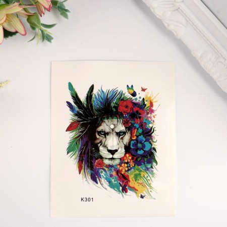 Tattoo on the body color "Leo in flowers" 10x8 cm