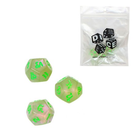 Astrological cubes for fortune -telling "Time of the game", 3 pcs, green