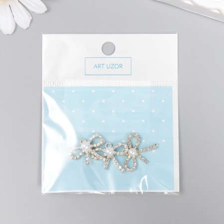 Decor for creativity metal, rhinestones "Bant with pearl" gold 2x2.2 cm-3