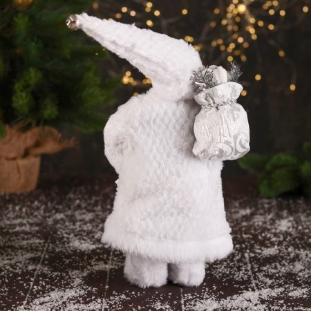 Santa Claus "In a caftan with sequins and with a flashlight" 30 cm, silver-white-2
