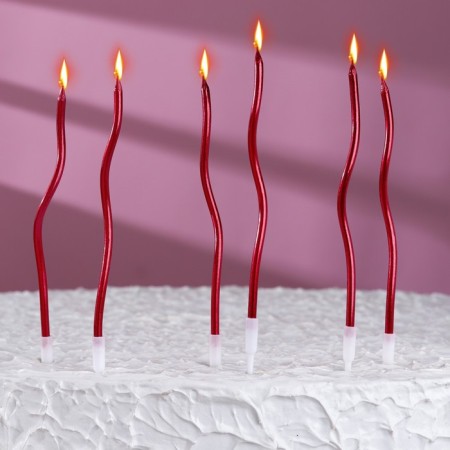 Candles for cake twisted "serpentine" 6 pcs, cocktail, ruby-5