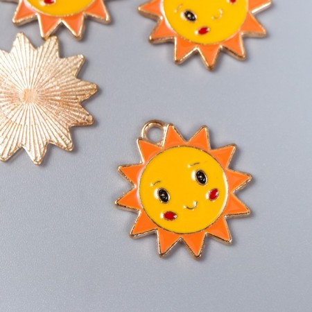 Decor for creativity metal, enamel "Funny Sun" yellow-orange 2.2x2 cm
