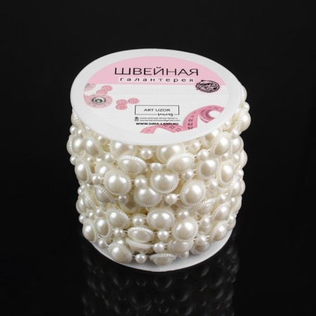 Pearls on threads, flat, 12 mm, 9 ± 1 m, milk color-3
