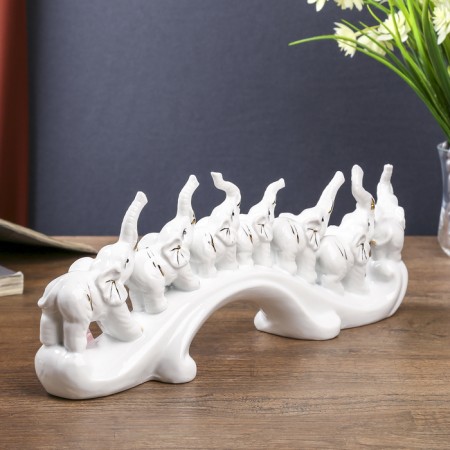 Souvenir Ceramics "Seven Elephants on the Wave" White 13x33.7x7.5 cm-4