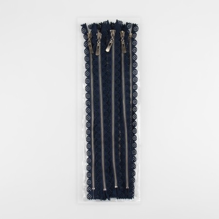 Metal zipper, No. 3, non-proceeding, automatic lock, 30 cm, dark blue color/nickel-3