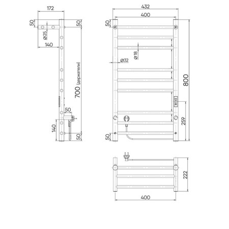 Electric towel Indigo Line Trinity, 800x400 mm, timer, white-2