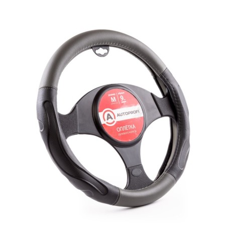 Autoprofi steering wheel, eco-leather steering, 9 cm girth, black/t. gray, size m, 37-39 cm
