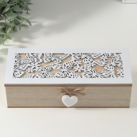 Casket wood 3 divisions "Butterflies and flowers" 9.7x24x7 cm-2