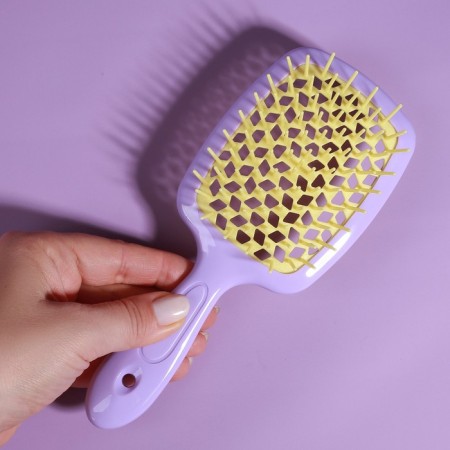 The comb is massage, wide, ventilated, 8.5 × 20.5 cm, PVC box, lilac/yellow color-8