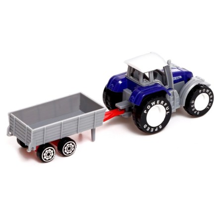 Metal “farmer” tractor, with a trailer, blue color-3