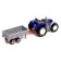 Metal “farmer” tractor, with a trailer, blue color