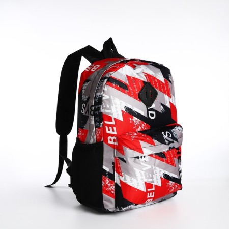 School backpack from textiles on lightning, 3 pockets, red color-2