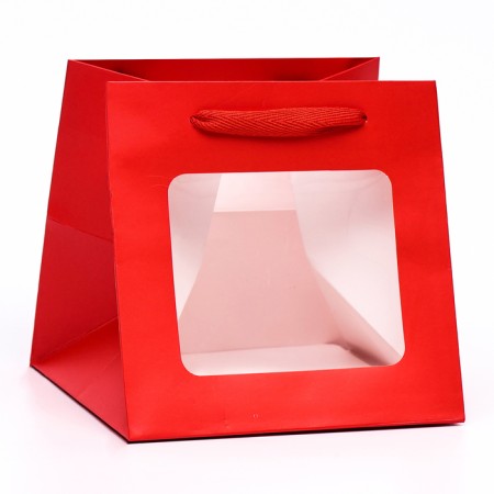 Crafts with a square bottom and window, 15 x 15 x 15 cm, red, 1pc-1
