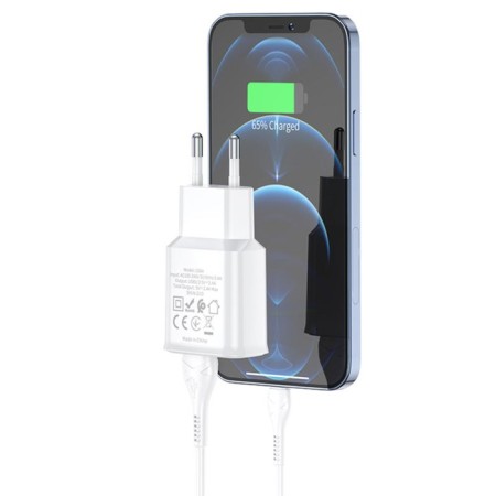 Network charger Hoco C88A, 2 USB, 2.4 A, Lightning cable - USB, 1 m, white-2