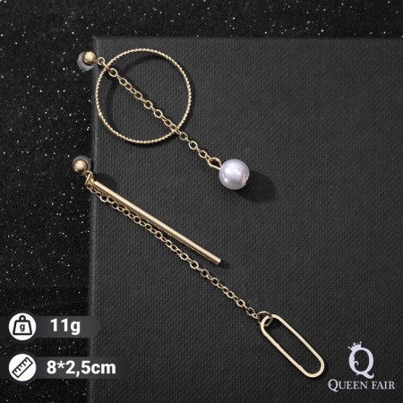 Earrings with pearls "multi -level" circle with a stick, white color in gold