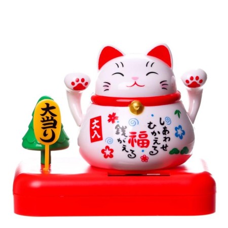 Plastic pendulum from the solar battery "Cat Mani-Neko with a tree" White 8x10x6 cm-6