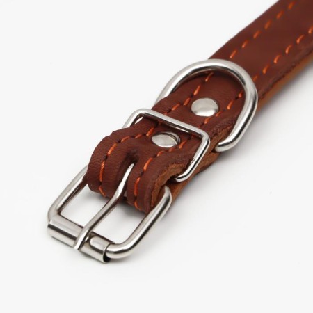 Collar of two-layer leather, 46 x 2 cm, ok 25-35 cm, brown-3