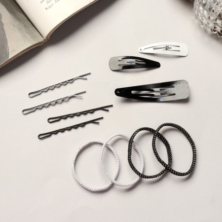 Hair set "Classic" (6 ST-4.5 cm, 8 ptot 6 cm, 2 stut 8.5 cm, 8 elastic bands) black and white