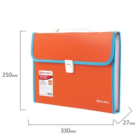 Plastic portfolio BRAUBERG Joy, A4 (330 x 245 x 35 mm), 13 departments, with edging, index labels, orange-6